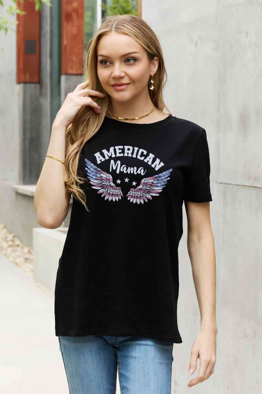 Simply Love AMERICAN MAMA グラフィック コットン T シャツ