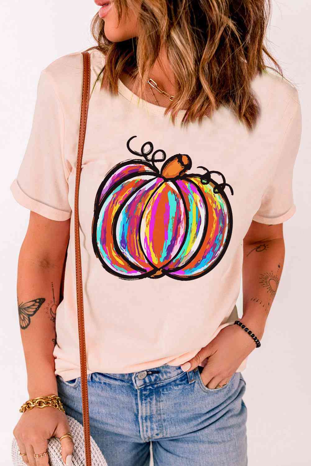 Camiseta con cuello redondo y gráfico de calabaza