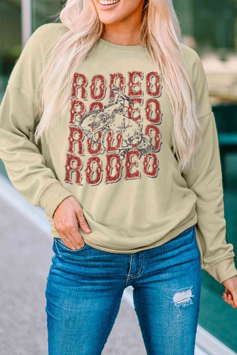 Round Neck Dropped Shoulder RODEO Graphic Sweatshirt