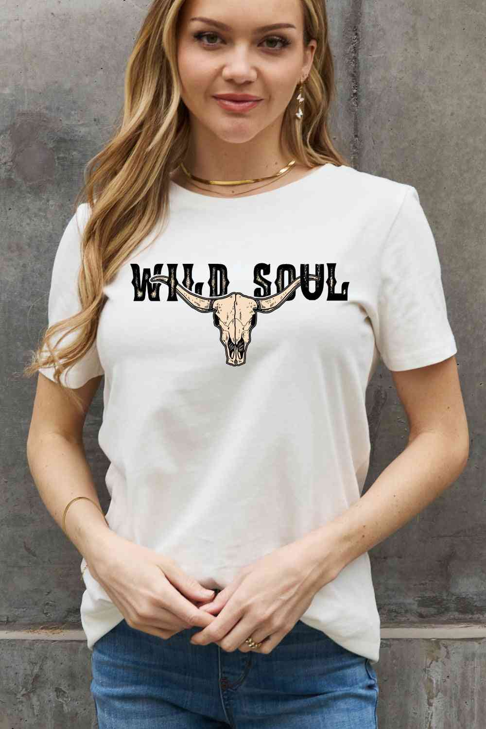 Camiseta de algodón con estampado WILD SOUL de tamaño completo de Simply Love