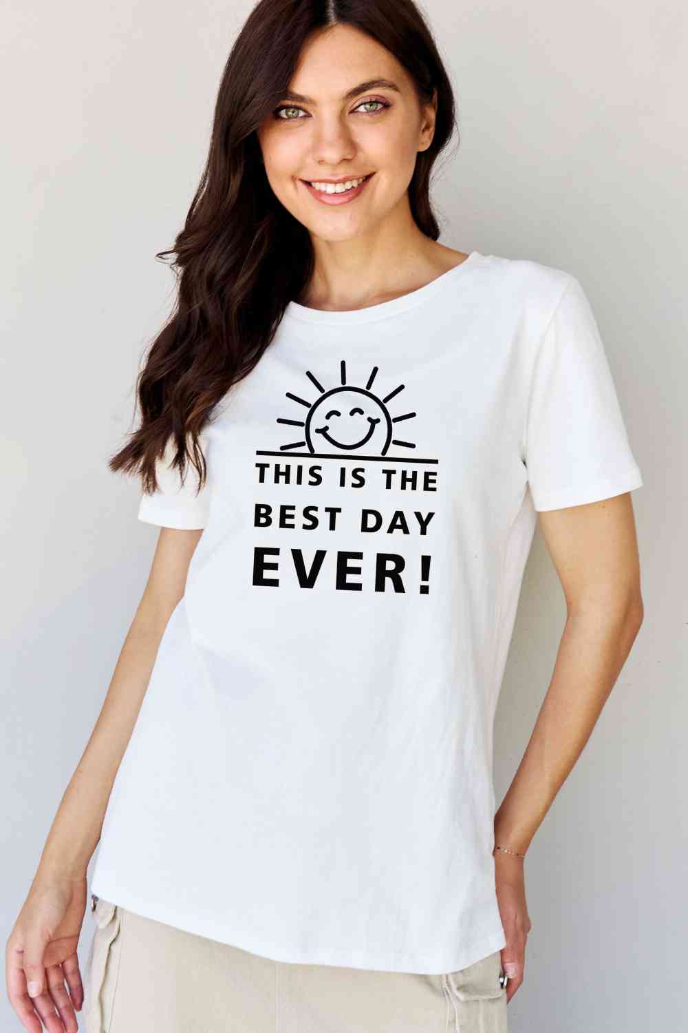 Simply Love Tamaño completo ¡ESTE ES EL MEJOR DÍA DE TODOS! Camiseta de algodón con gráfico