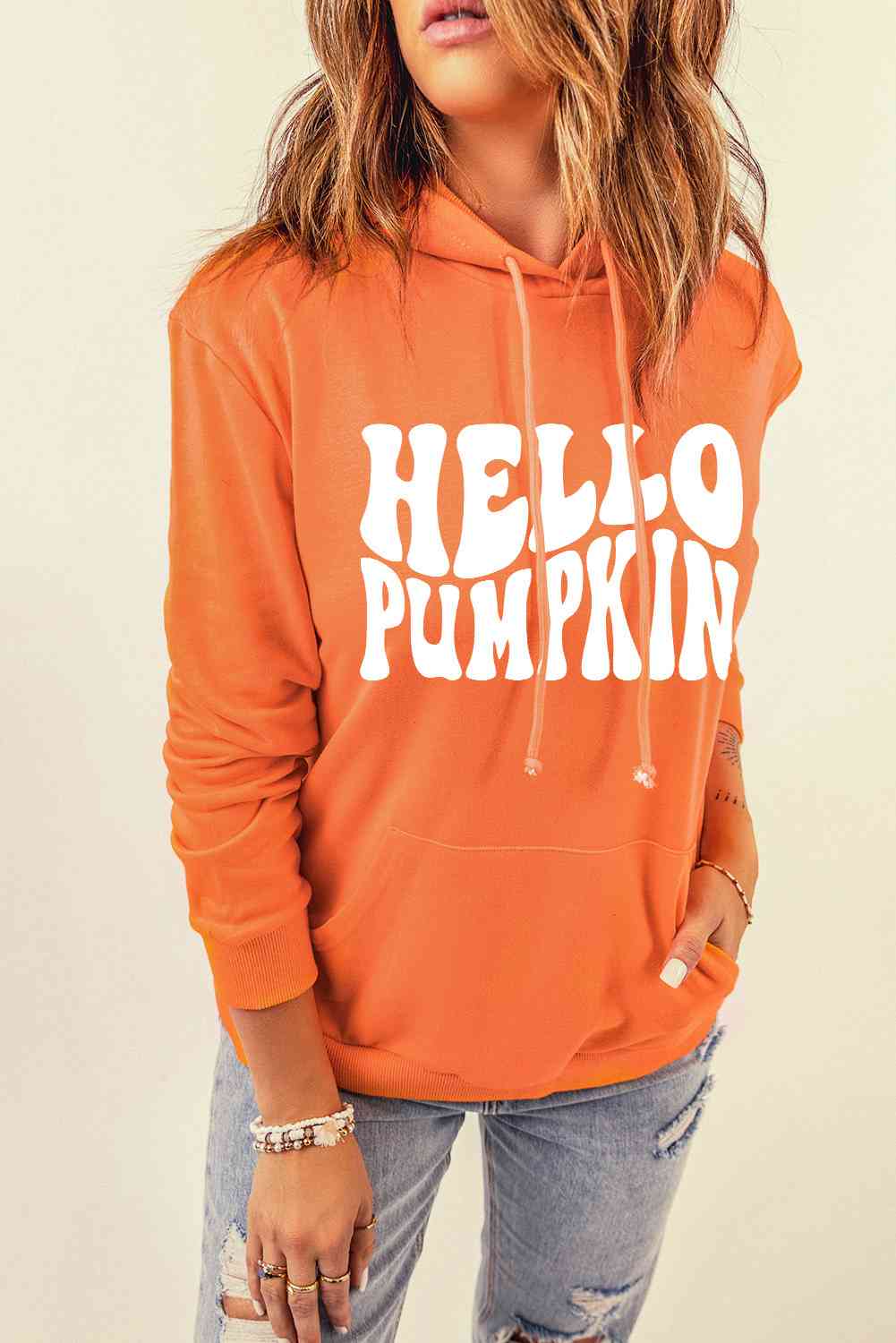 HELLO PUMPKIN Sudadera con capucha gráfica y bolsillo