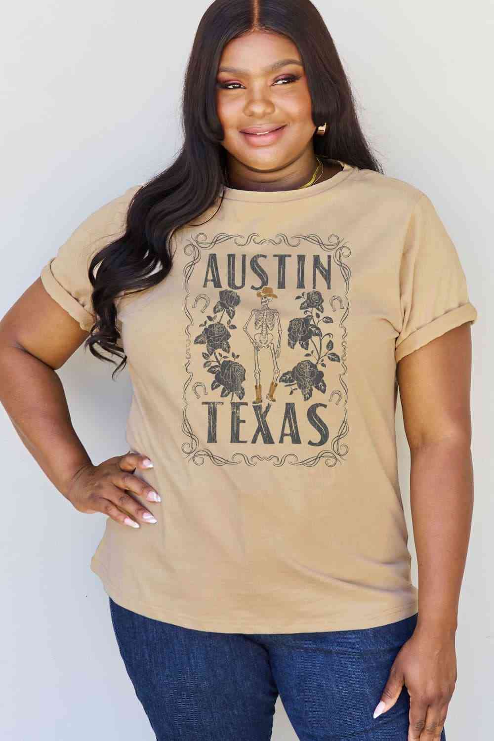 Camiseta de algodón con gráfico AUSTIN TEXAS de talla grande de Simply Love