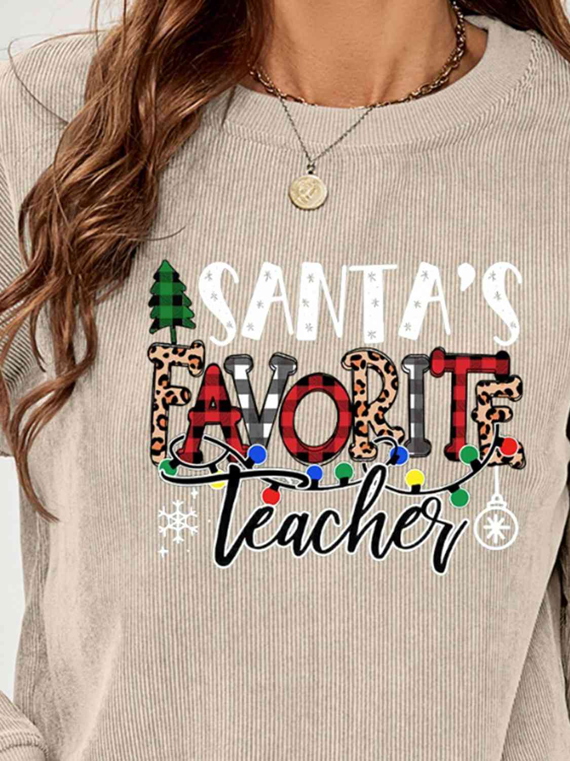 SANTA'S FAVORITE TEACHER グラフィック スウェットシャツ