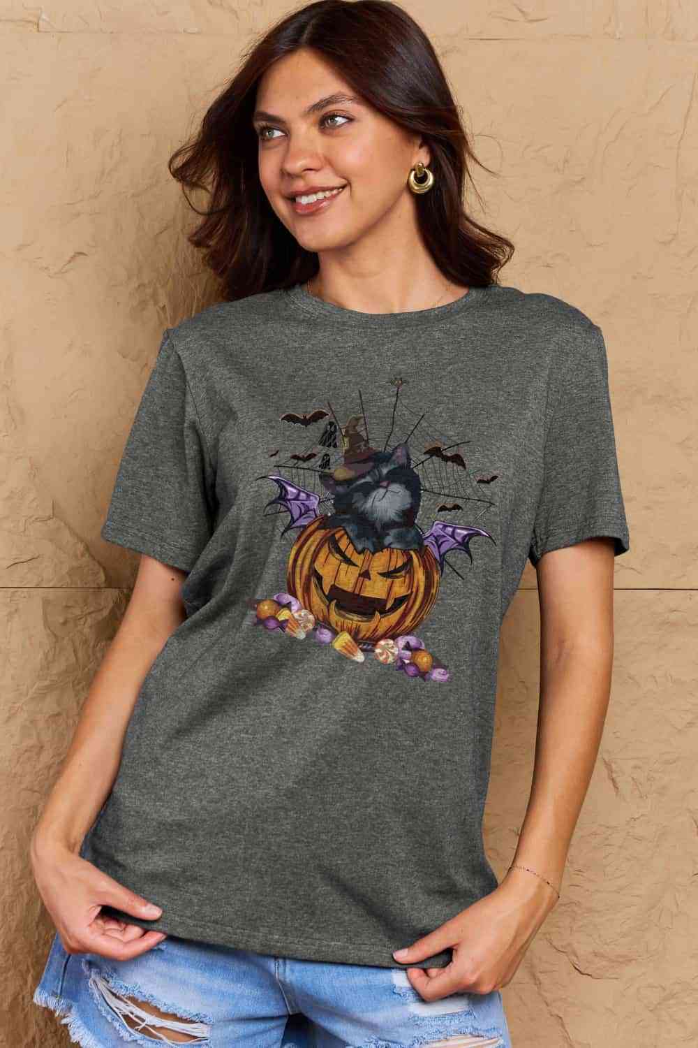 Camiseta con gráfico Jack-O'-Lantern de tamaño completo de Simply Love