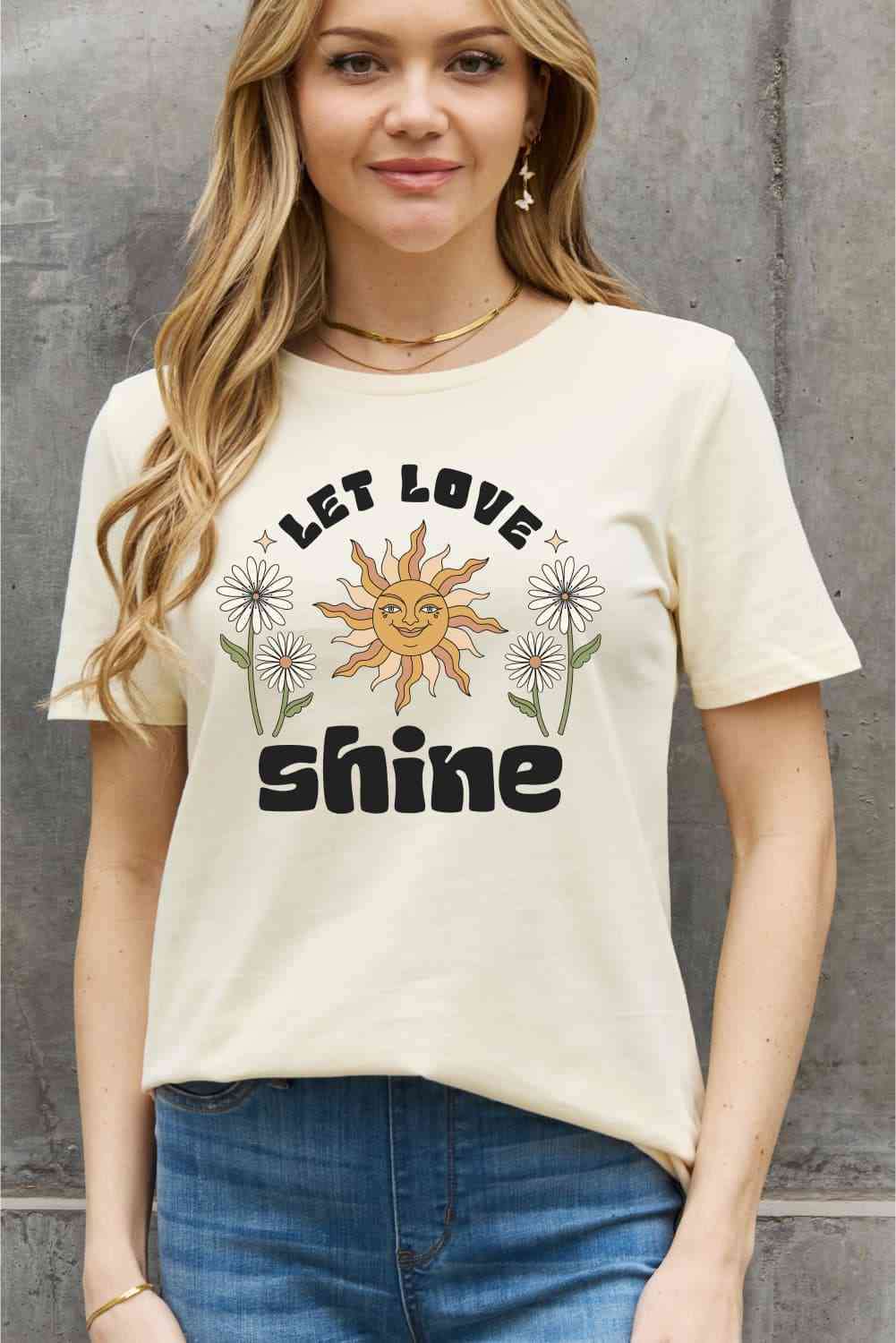 Simply Love フルサイズ LET LOVE SHINE グラフィック コットン T シャツ