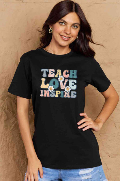 Camiseta de algodón con gráfico TEACH LOVE INSPIRE de talla grande de Simply Love