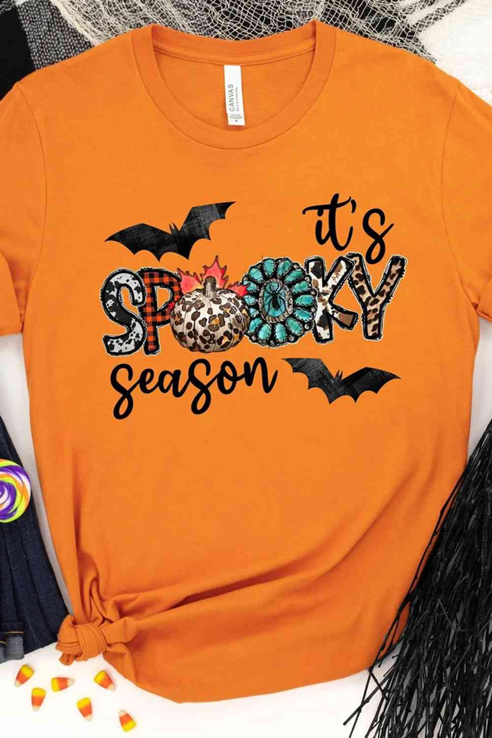 ラウンドネック半袖 IT'S SPOOKY SEASON グラフィック Tシャツ