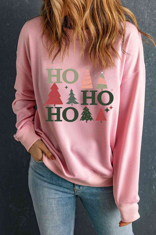 Sudadera con hombros caídos y estampado de árbol de Navidad