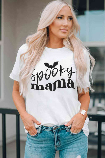 Camiseta gráfica SPOOKY MAMA de manga corta y cuello redondo