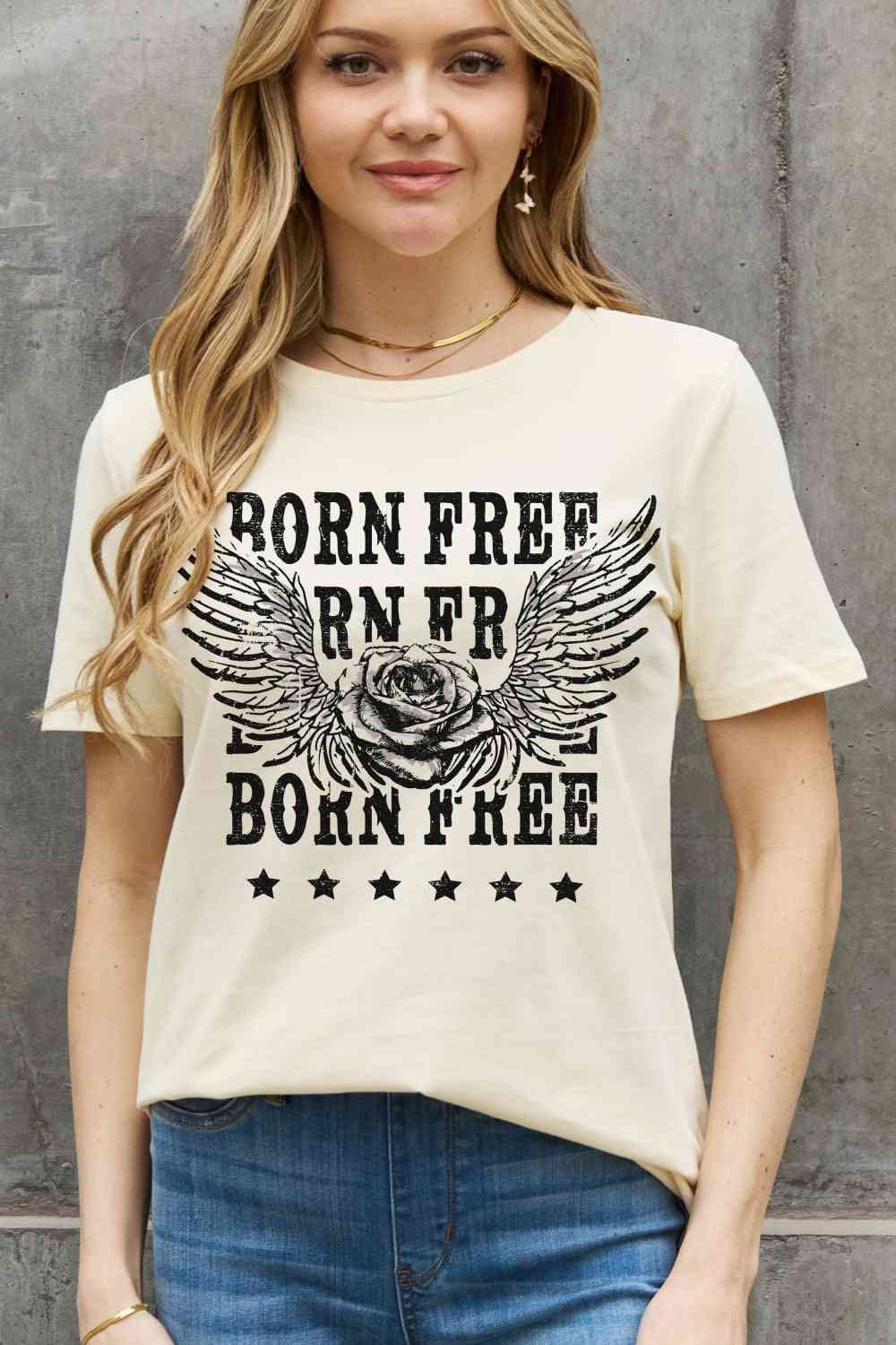 Simply Love Simply Love フルサイズ BORN FREE グラフィック コットン Tシャツ