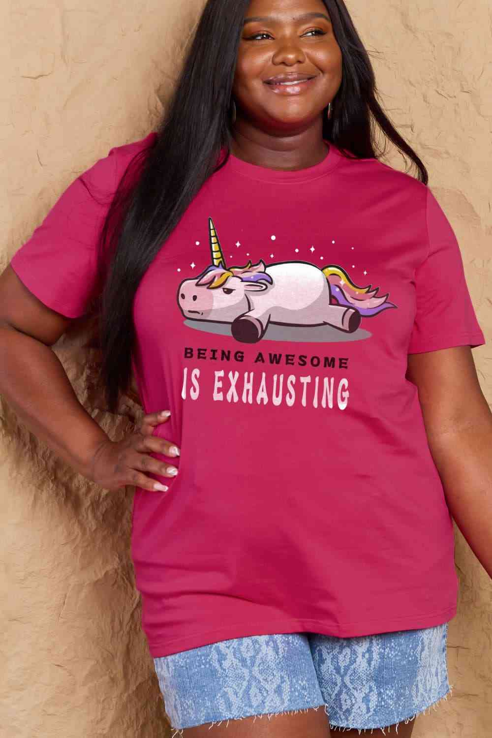 Simply Love Full Size BEING AWESOME IS EXHAUSTING Graphic Cotton Tee