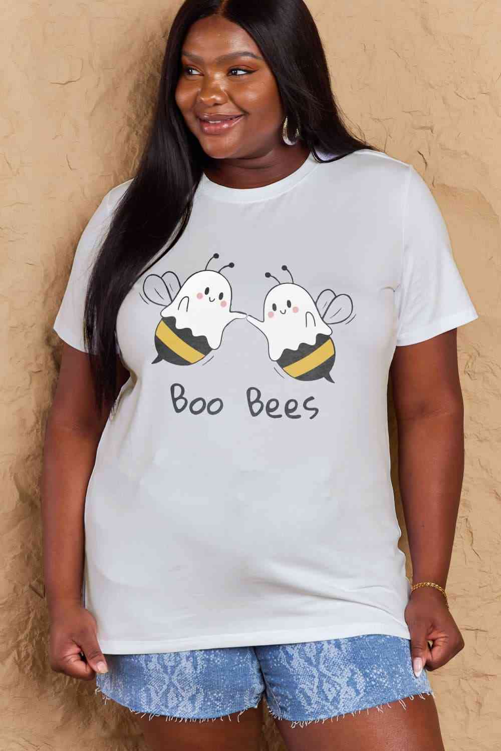 Simply Love フルサイズ BOO BEES グラフィック コットン T シャツ