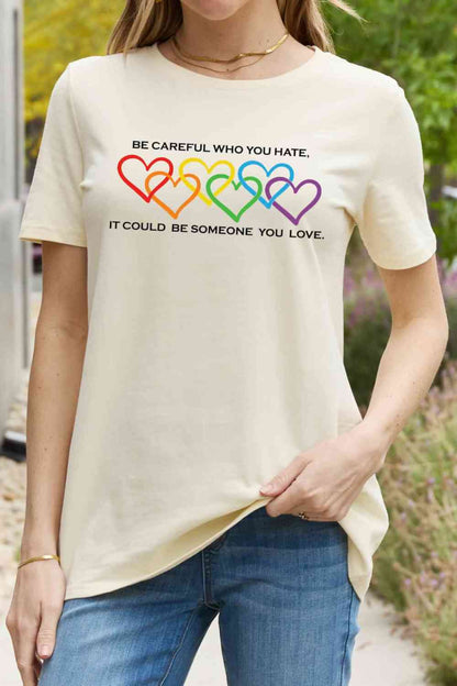 Simply Love フルサイズ ハート スローガン グラフィック コットン Tシャツ