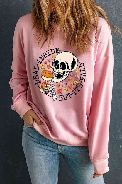 Sudadera con hombros caídos y estampado de calavera