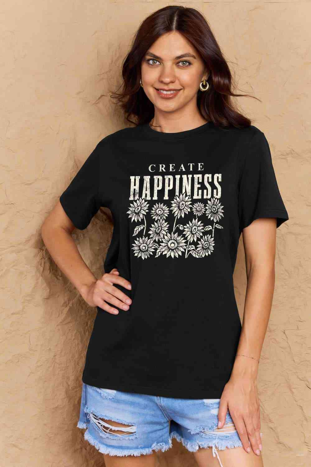 Camiseta de algodón con estampado CREATE HAPPINESS de talla grande de Simply Love