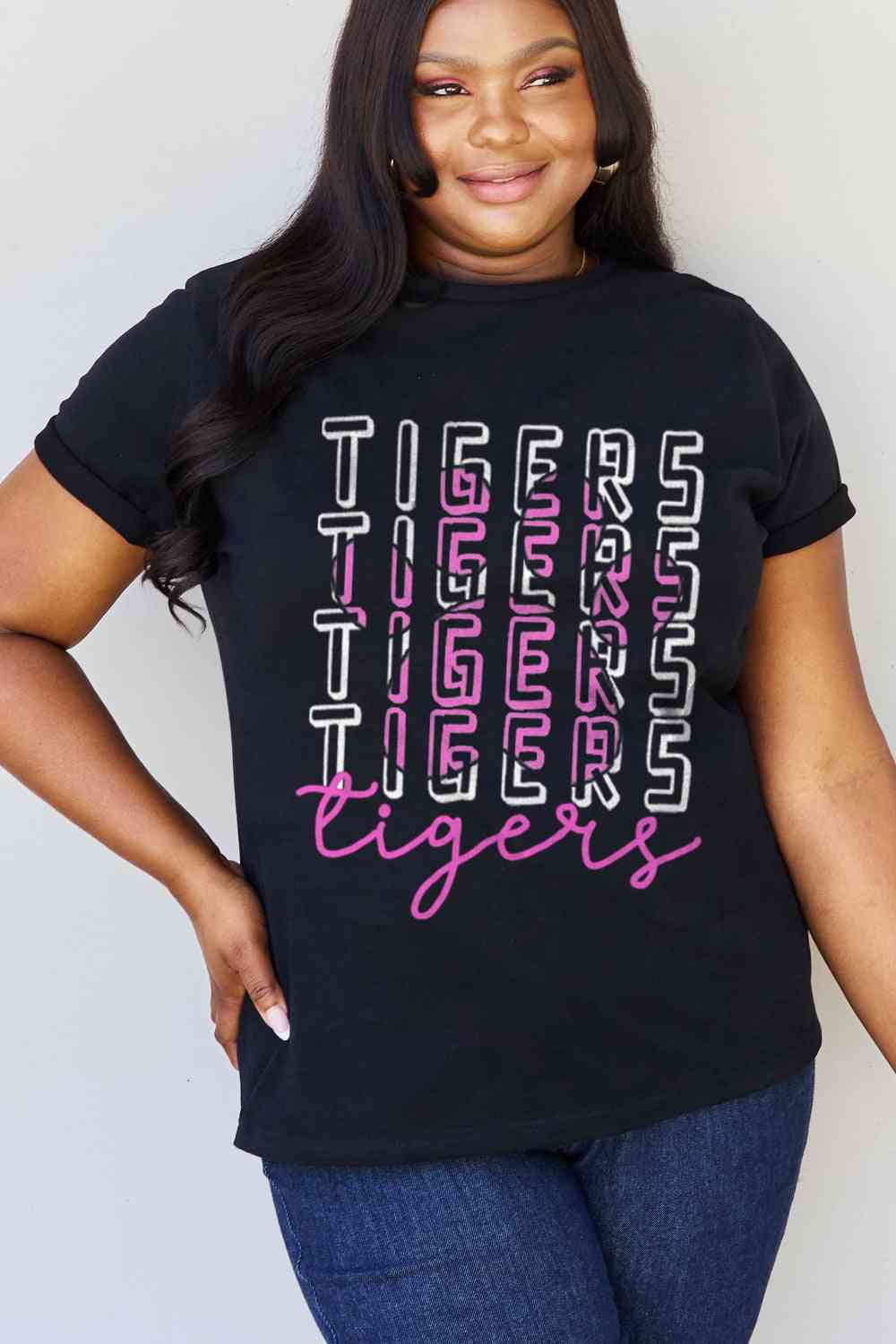 Camiseta de algodón con estampado TIGERS de tamaño completo de Simply Love