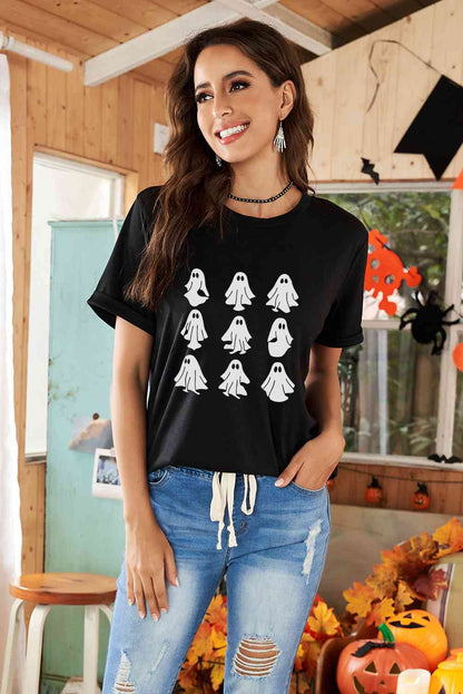 Camiseta con gráfico fantasma de manga corta y cuello redondo