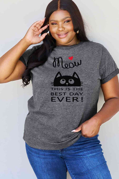 Simply Love Tamaño completo MIAU ¡ESTE ES EL MEJOR DÍA DE TODOS! Camiseta de algodón con gráfico