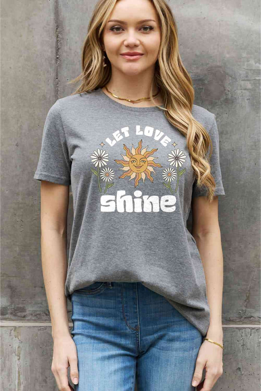 Camiseta de algodón con estampado LET LOVE SHINE de tamaño completo de Simply Love