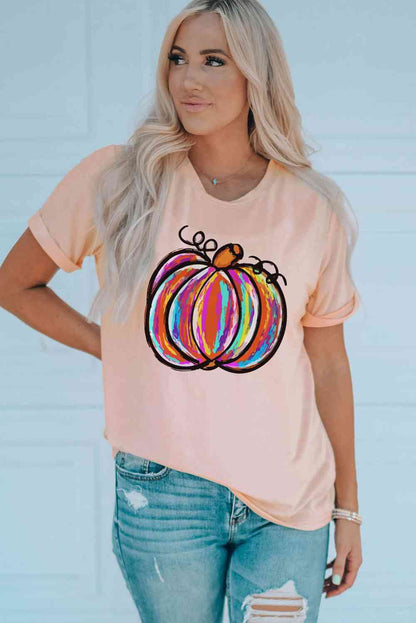 Camiseta con cuello redondo y gráfico de calabaza