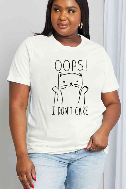 Camiseta de algodón con gráfico OOPS I DON'T CARE de tamaño completo de Simply Love