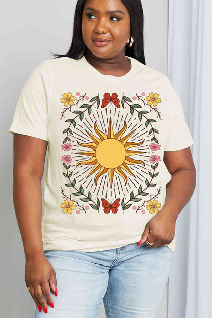 Camiseta de algodón con estampado de sol de tamaño completo de Simply Love