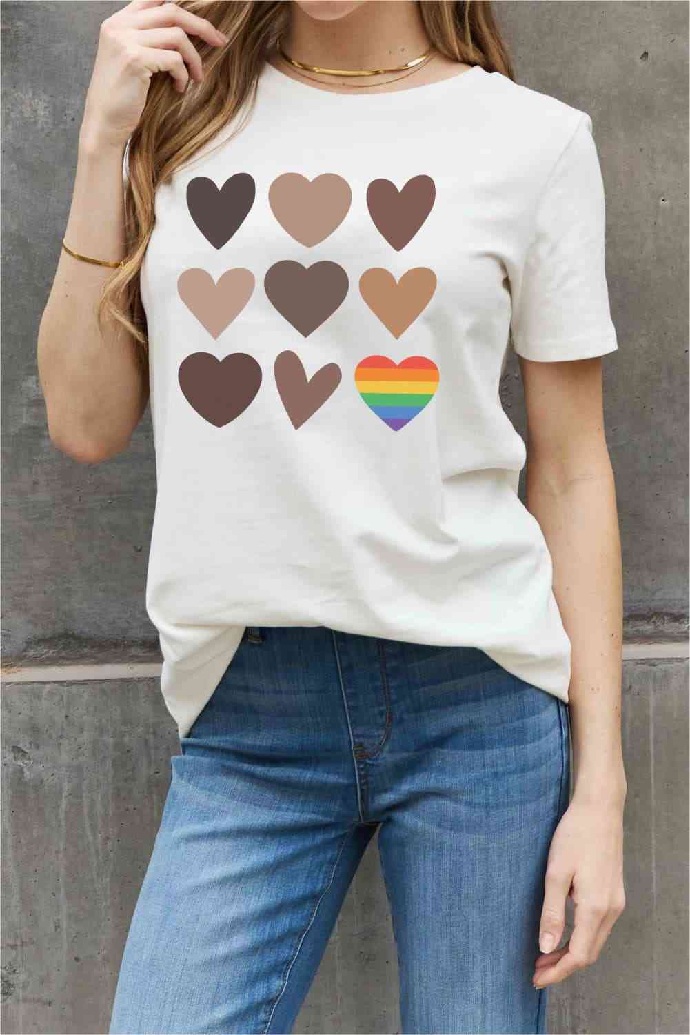 Simply Love Simply Love フルサイズ ハート グラフィック コットン Tシャツ