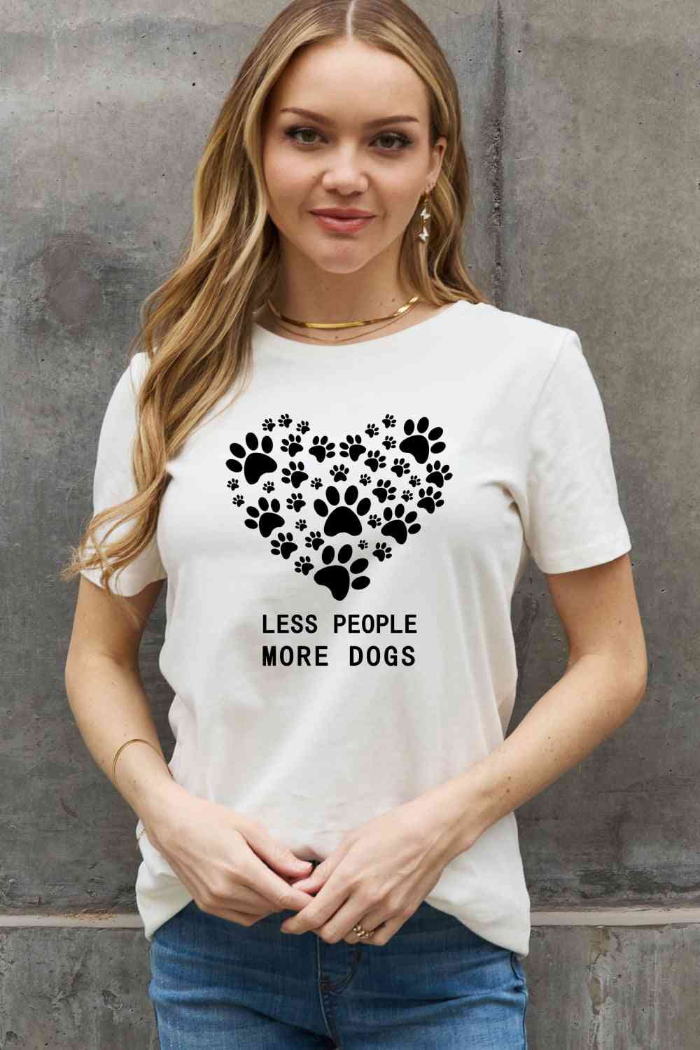 Simply Love Simply Love Full Size LESS PEOPLE MORE DOGS Heart Graphic Cotton Tee