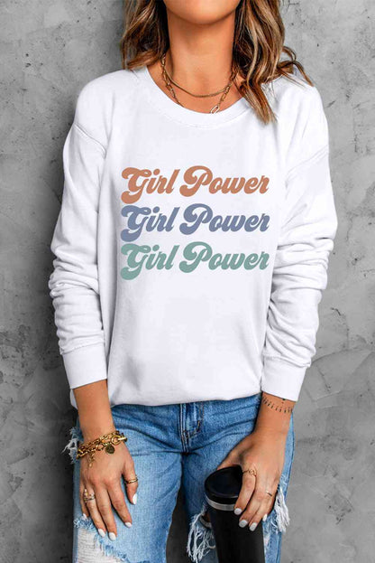 GIRL POWER グラフィック ドロップショルダー スウェットシャツ