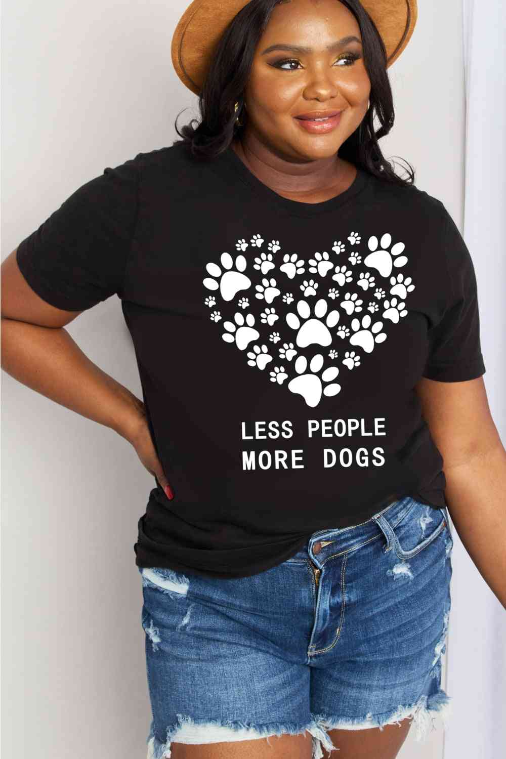 Simply Love Simply Love フルサイズ LESS PEOPLE MORE DOGS ハート グラフィック コットン Tシャツ