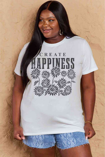 Camiseta de algodón con estampado CREATE HAPPINESS de talla grande de Simply Love