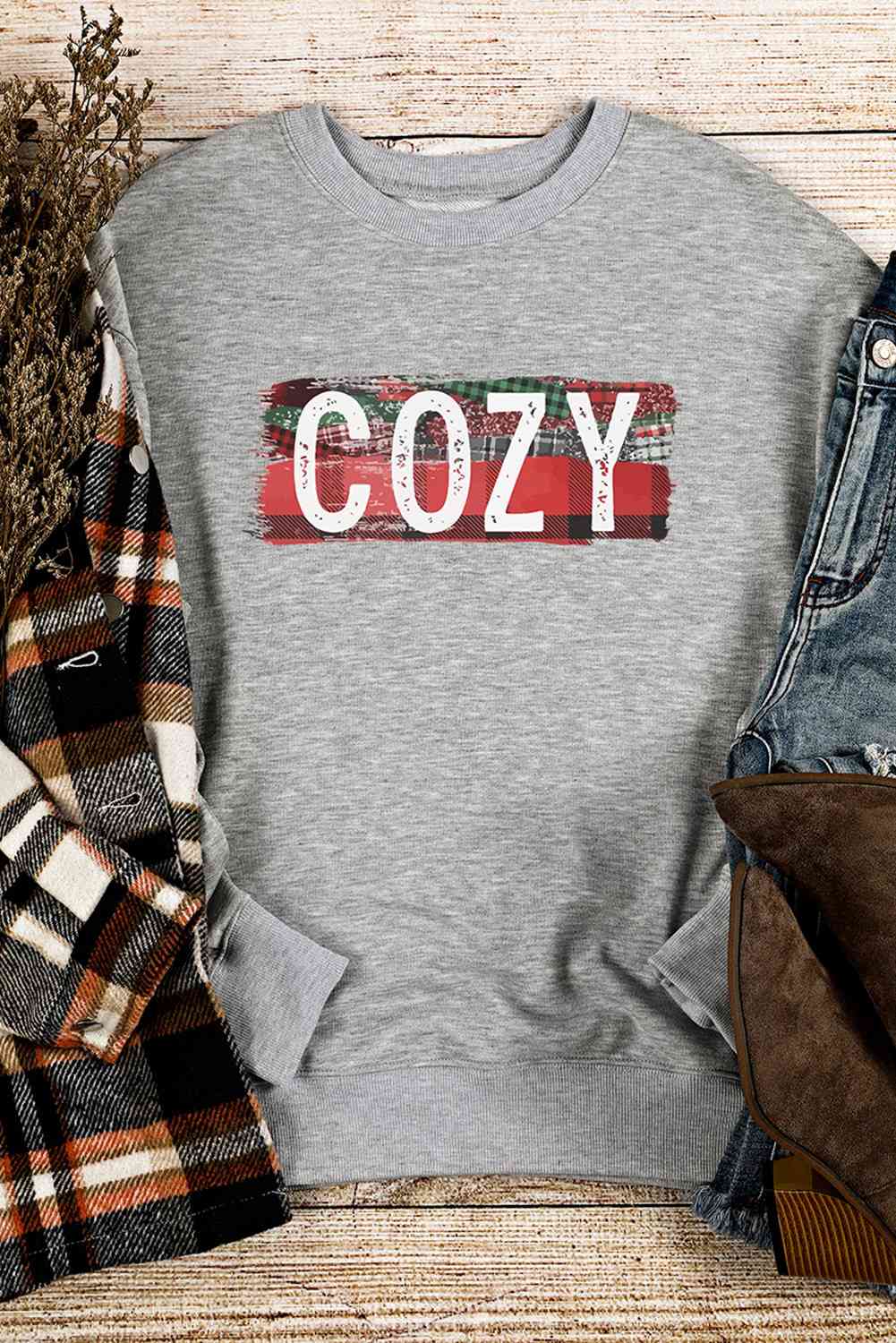 COZY Graphic Drop Shoulder Sweatshirt Pandaize