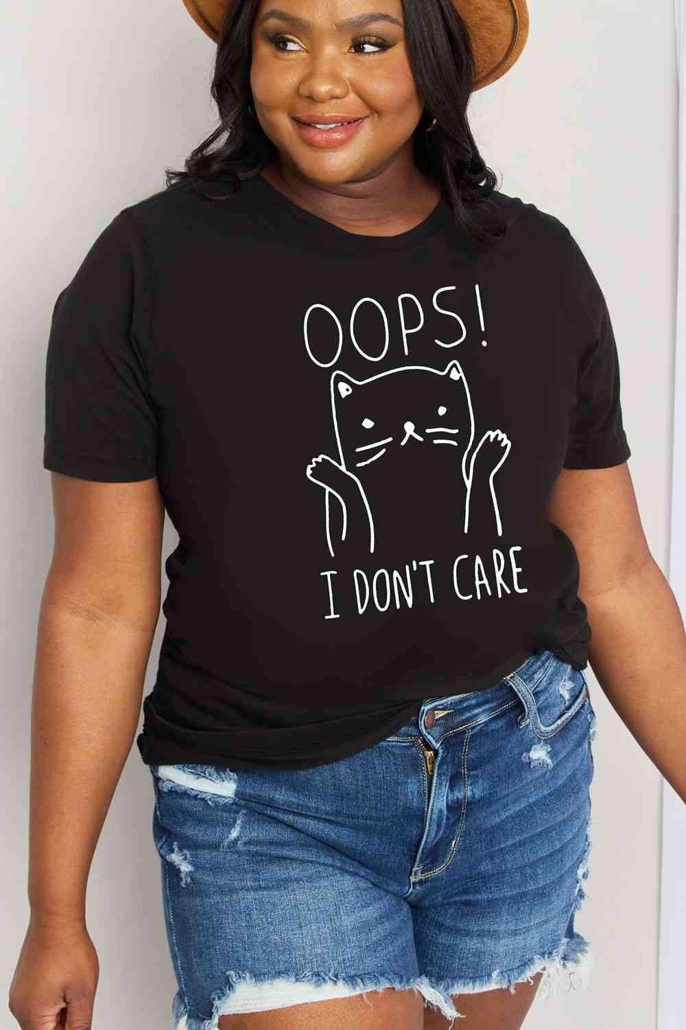 Camiseta de algodón con gráfico OOPS I DON'T CARE de tamaño completo de Simply Love