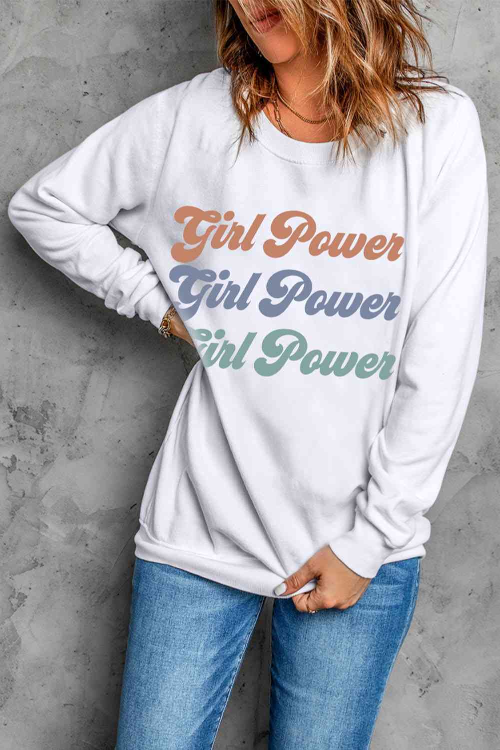 GIRL POWER グラフィック ドロップショルダー スウェットシャツ