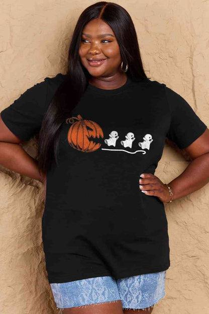 Camiseta de algodón con gráfico Jack-O'-Lantern de tamaño completo de Simply Love