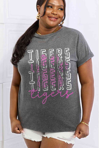 Camiseta de algodón con estampado TIGERS de tamaño completo de Simply Love
