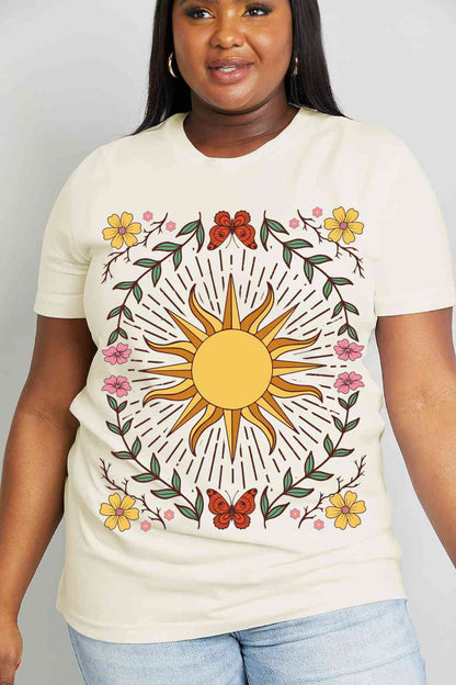 Camiseta de algodón con estampado de sol de tamaño completo de Simply Love