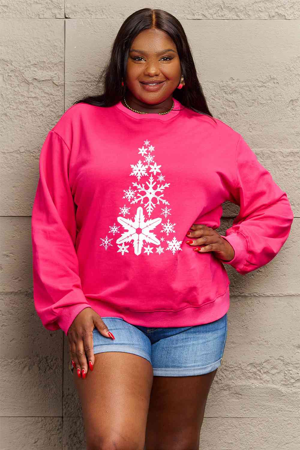 Simply Love Full Size Snowflake Christmas Tree Graphic Sweatshirt