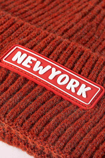 NEWYORK Gorro de punto acanalado con puños y parche