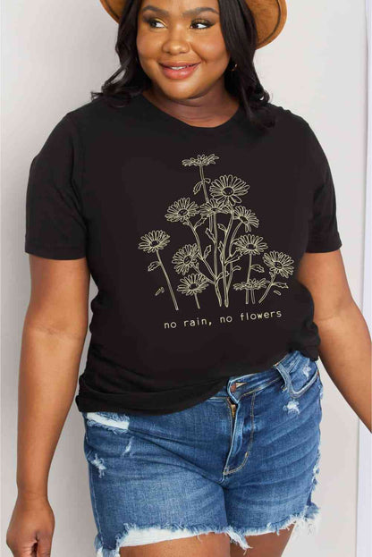 Camiseta de algodón con gráfico NO RAIN NO FLOWERS de tamaño completo de Simply Love