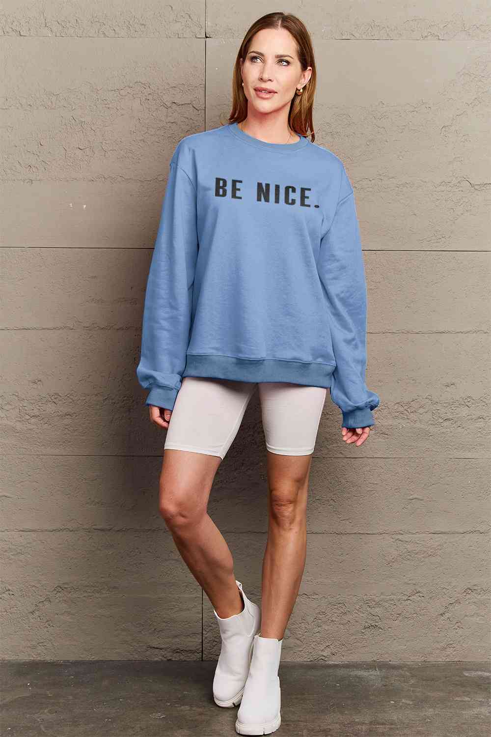 Simply Love Full Size BE NICE Graphic Sweatshirt