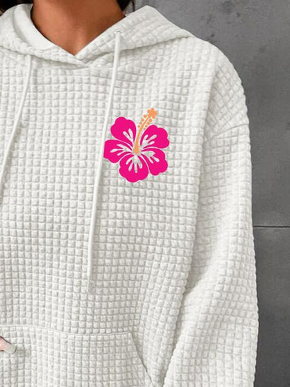 Sudadera con capucha texturizada y estampado de flores de tamaño completo con bolsillo