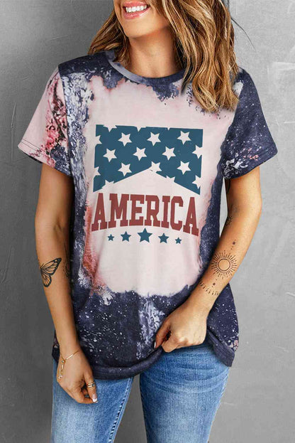 Camiseta de manga corta con cuello redondo y estampado AMERICA