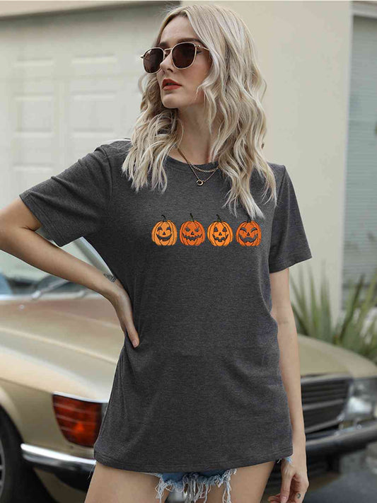 Camiseta con gráfico Jack-O'-Lantern de manga corta y cuello redondo de tamaño completo