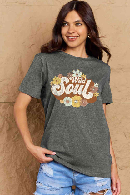 Camiseta de algodón con gráfico WILD SOUL de tamaño completo de Simply Love