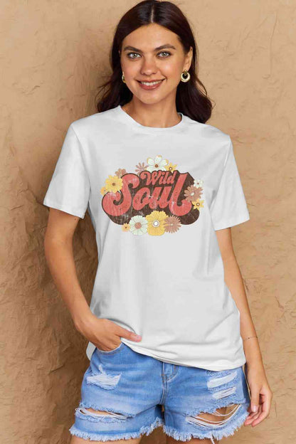 Camiseta de algodón con gráfico WILD SOUL de tamaño completo de Simply Love