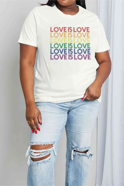 Simply Love フルサイズ LOVE IS LOVE グラフィック コットン T シャツ