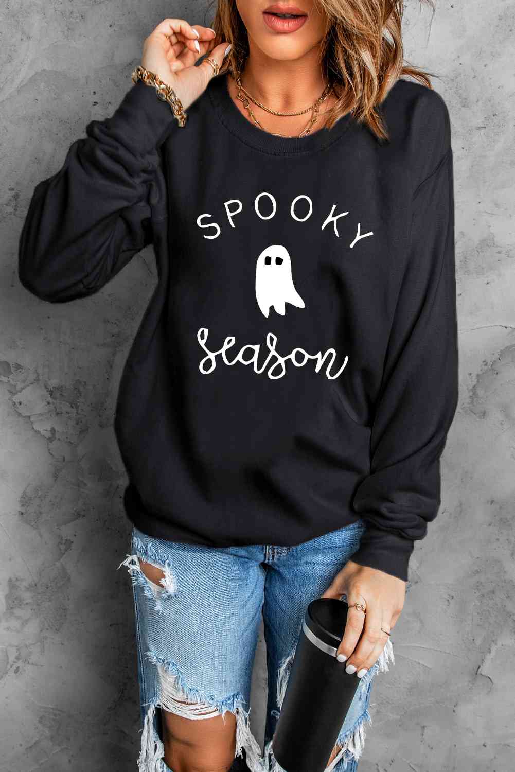 ラウンドネック長袖SPOOKY SEASONグラフィックスウェットシャツ