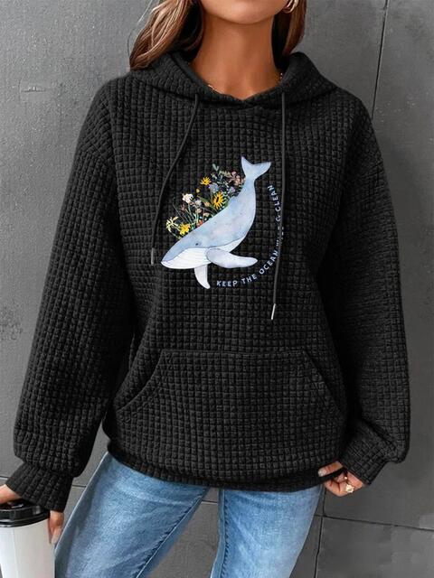 Sudadera con capucha y cordón con estampado de ballena de tamaño completo